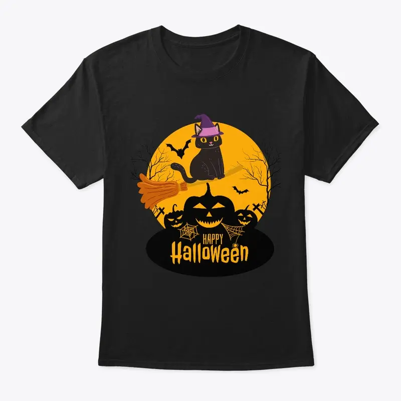 Happy Halloween Black Cat Witch T-shirt