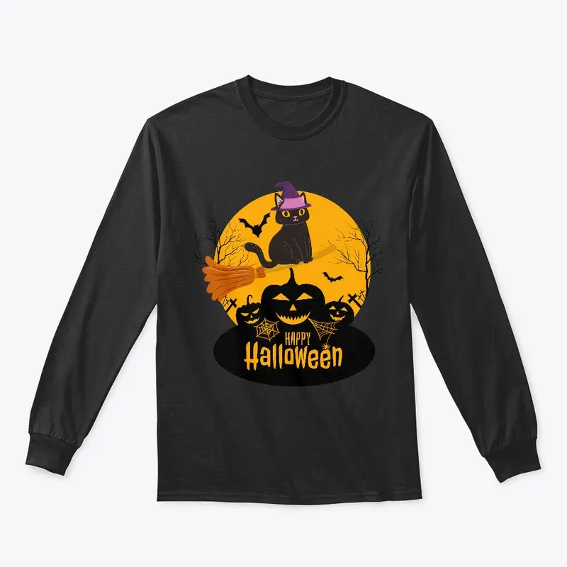 Happy Halloween Black Cat Witch T-shirt